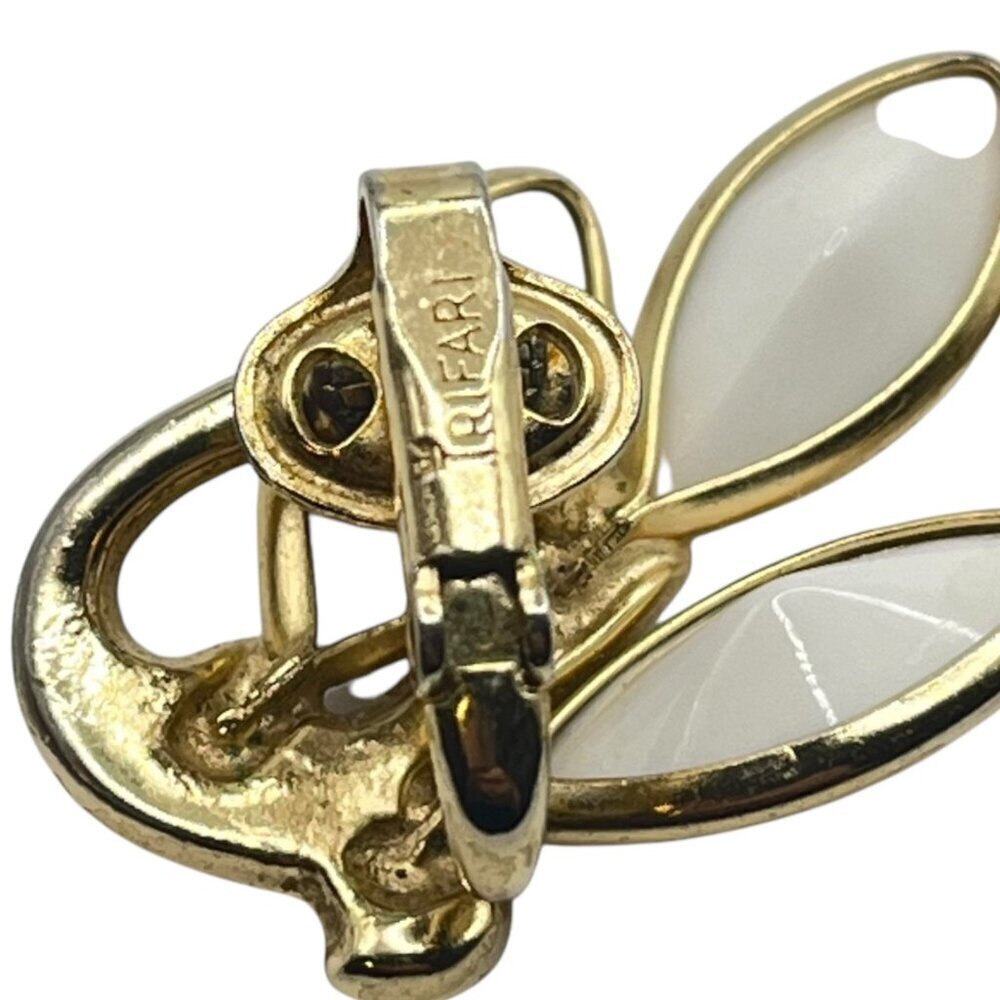 Vintage Crown‎ Trifari Gold Tone Milk Glass Leaf Clip On Earrings Glam Statement - Picture 5 of 6